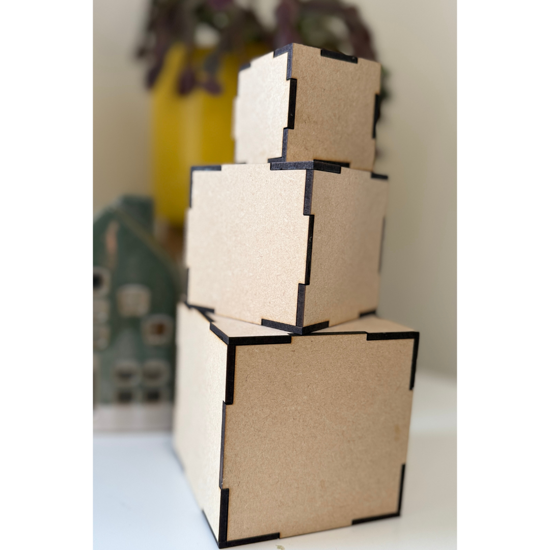 Funky Fossil MDF Stacking Cubes - 5cm, 7cm and 9cm