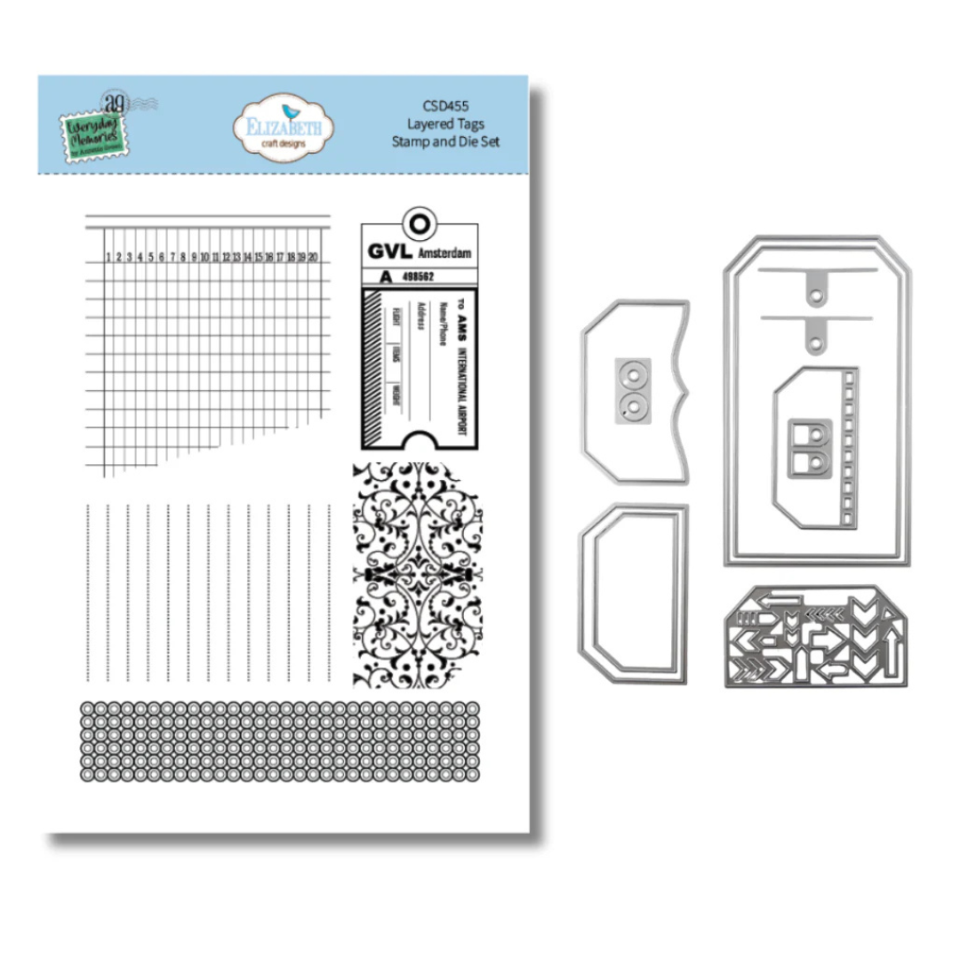 Elizabeth Craft Designs Layered Tags Stamp and Die Set - 5 Stamps & 11 Dies