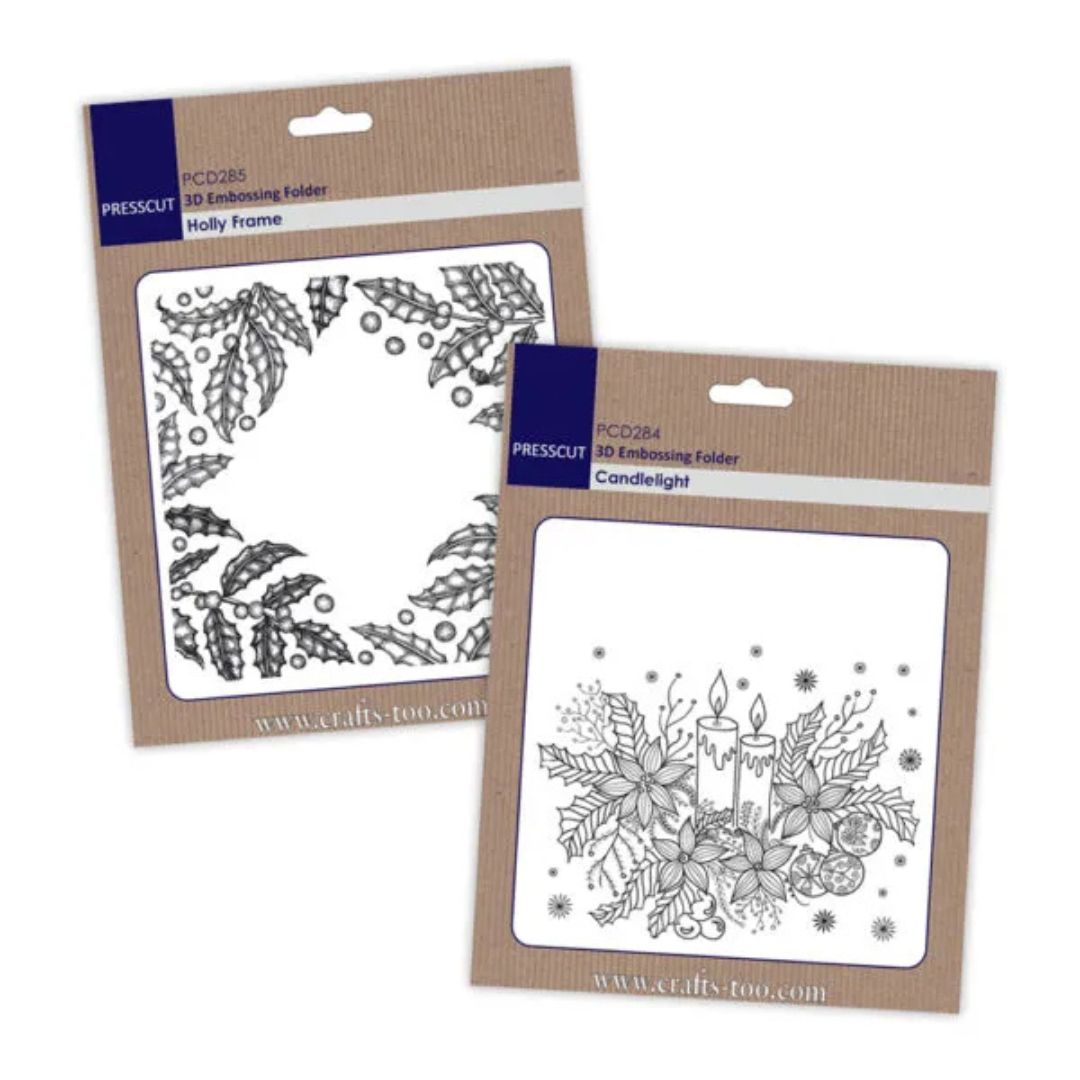 Press Cut 3D Embossing Folders BOGOF - Candlelight & Holly Frame