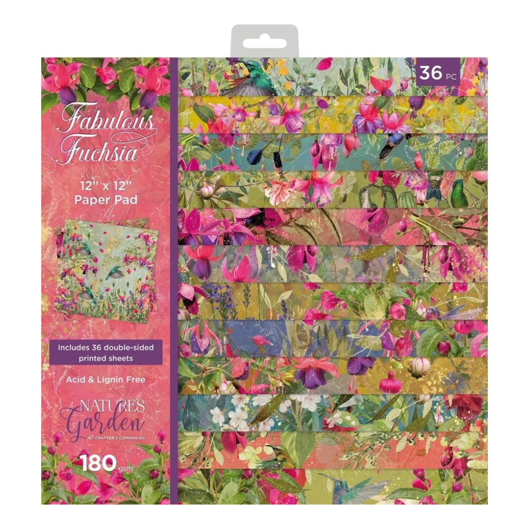 Crafters Companion Fabulous Fuchsia 12" x 12" Paper Pad - 36 Sheets