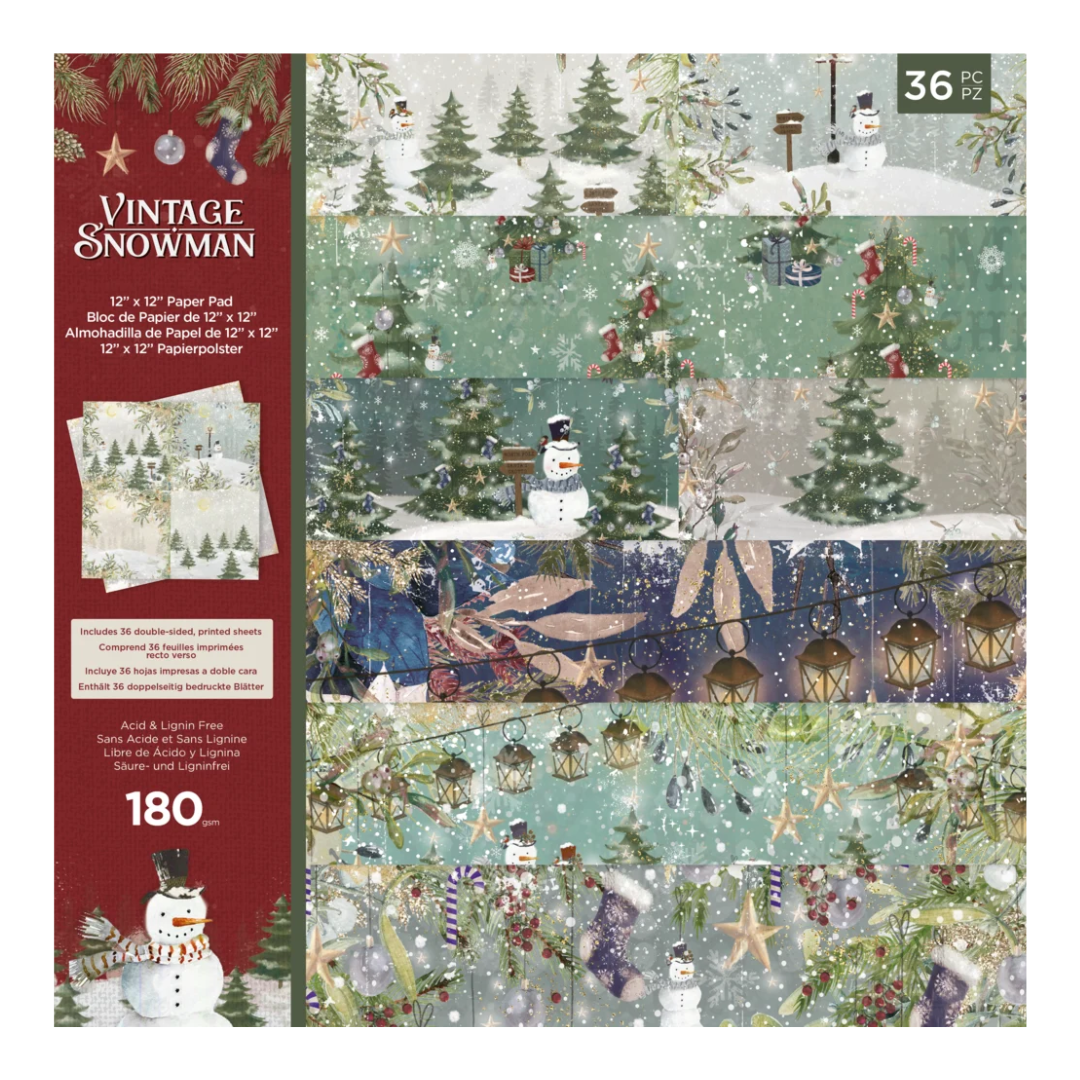Crafters Companion Vintage Snowman 12" x 12" Paper Pad - 36 Sheets