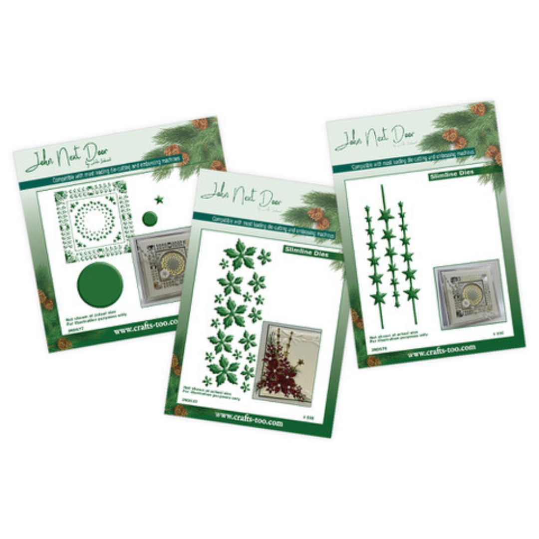 John Next Door Die Set - Circle Stars, Slimline Poinsettia & Shooting Stars
