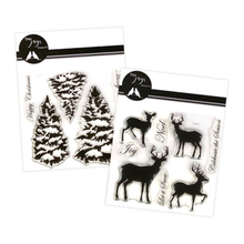 Two jays Festive Stamps Fir Trees & Deer Silhouette