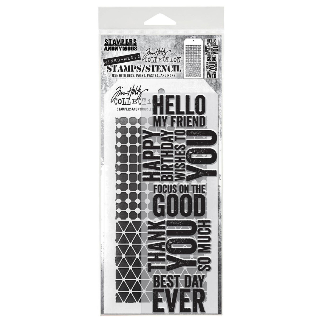 Tim Holtz Mixed Media Stamps & Stencil Set #40 - Bold Sayings