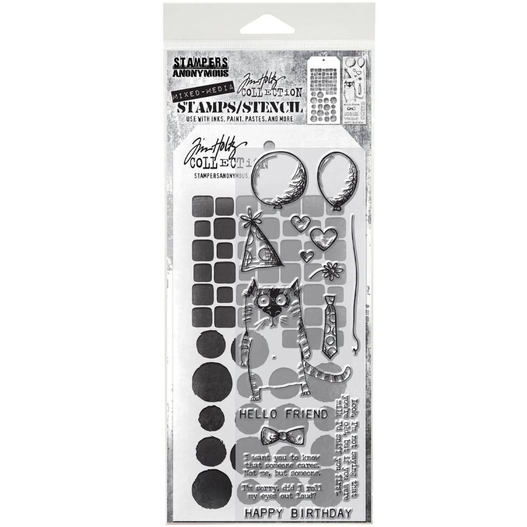 Tim Holtz Mixed Media Stamps & Stencil Set #09 - Snarky Cat
