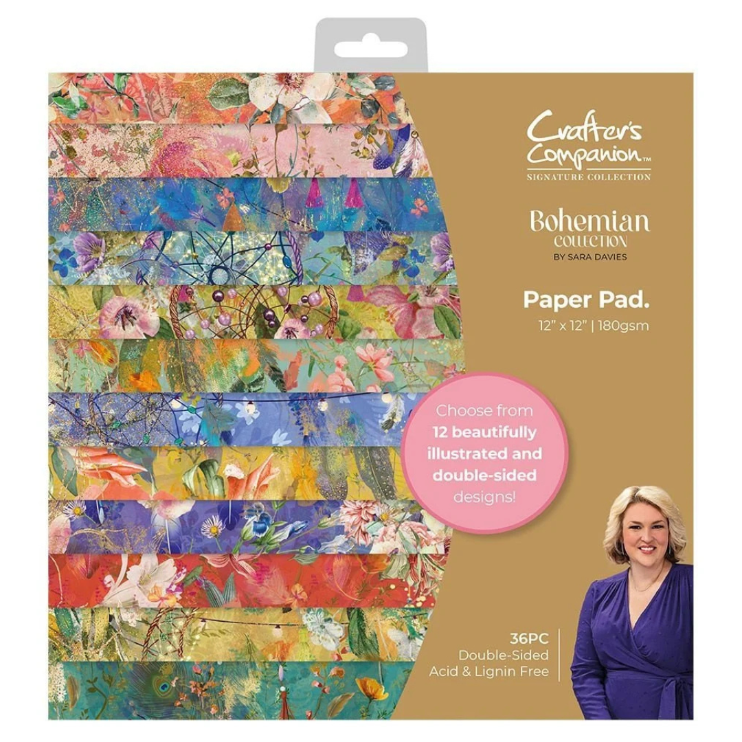 Crafters Companion Bohemian 12" x 12" Paper Pad - 36 Sheets