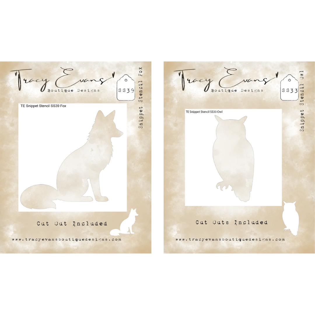Tracy Evans Fox & Owl Snippet Stencils - 2 x 4x4" Stencils
