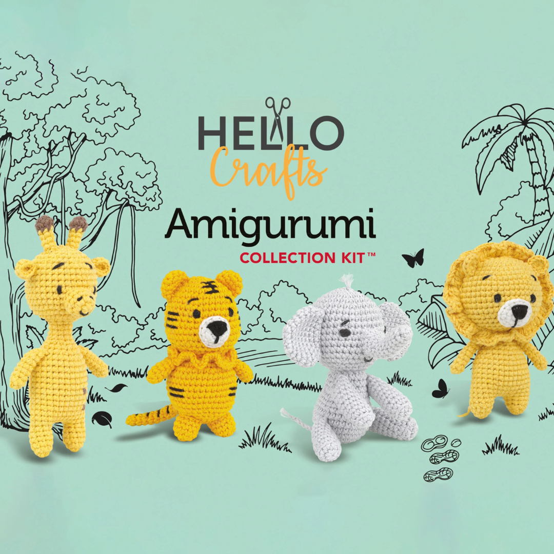 Hello Crafts Safari Amigurumi Collection Kit - Giraffe, Tiger, Elephant & Lion