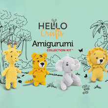 Hello Crafts Safari Amigurumi Collection Kit - Giraffe, Tiger, Elephant & Lion
