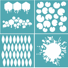 Funky Fossil Whimsical 6x6 Stencil Backgrounds - Lots of Pods, My Pad, Make it Splatter and Sweet As Honey