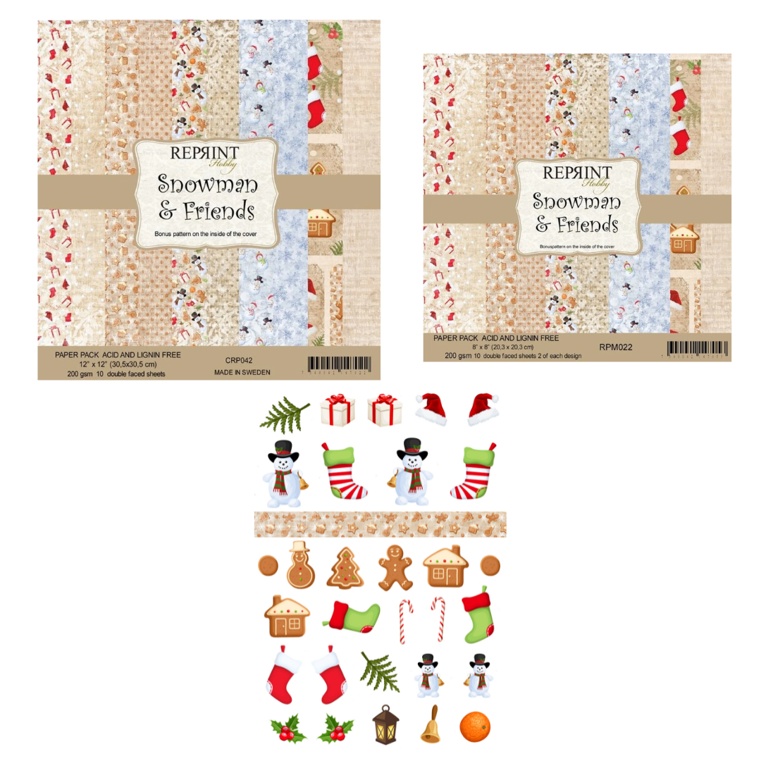 Reprint Snowman & Friends Set of 12x12 & 8x8 Paper Packs plus A4 Cut Outs