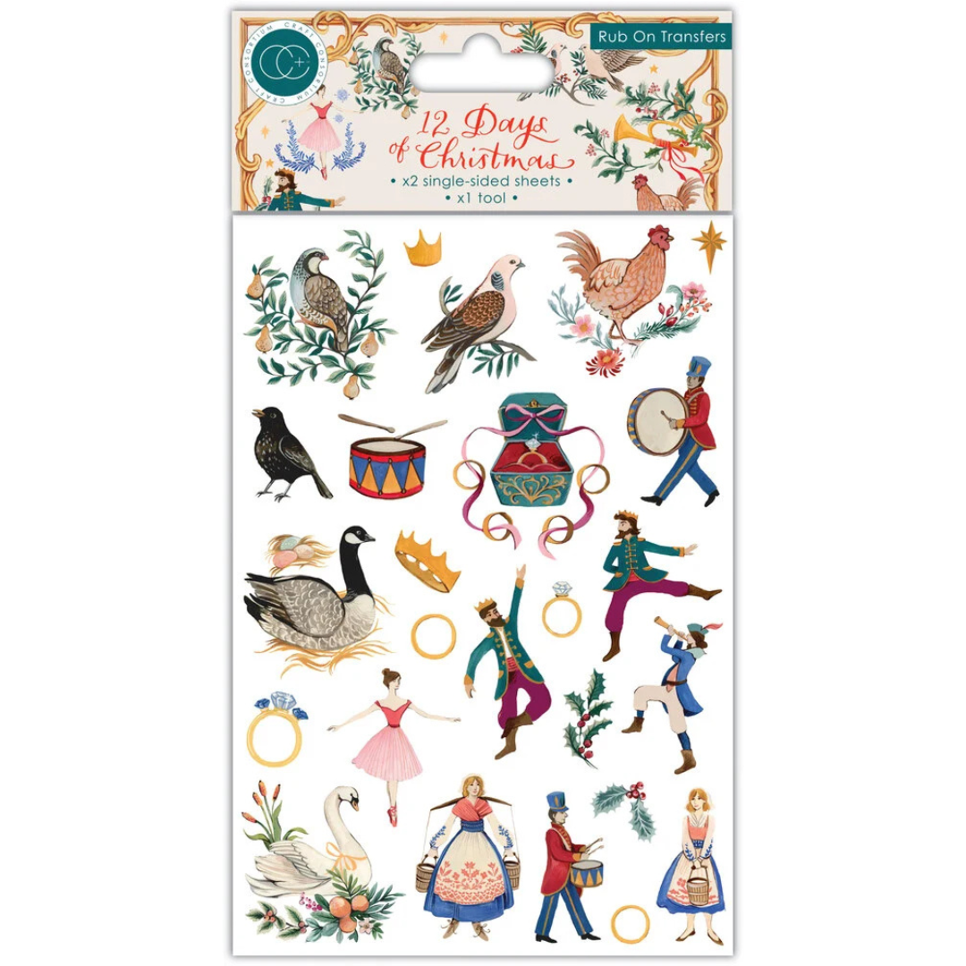 Craft Consortium 12 Days of Christmas Rub-ons - Set of 2 185x125mm Sheets