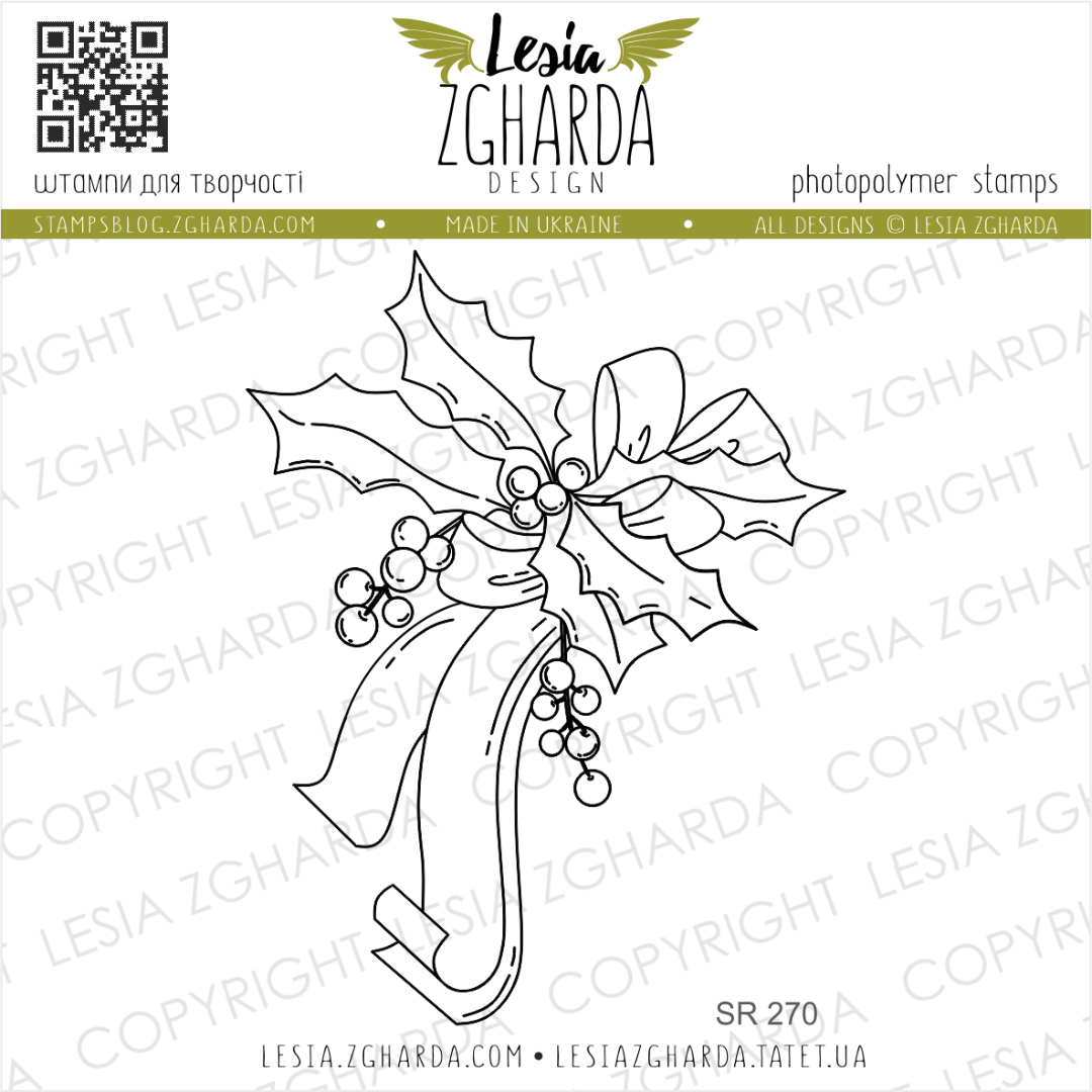 Lesia Zgharda Bow with Holly & Berries Stamp