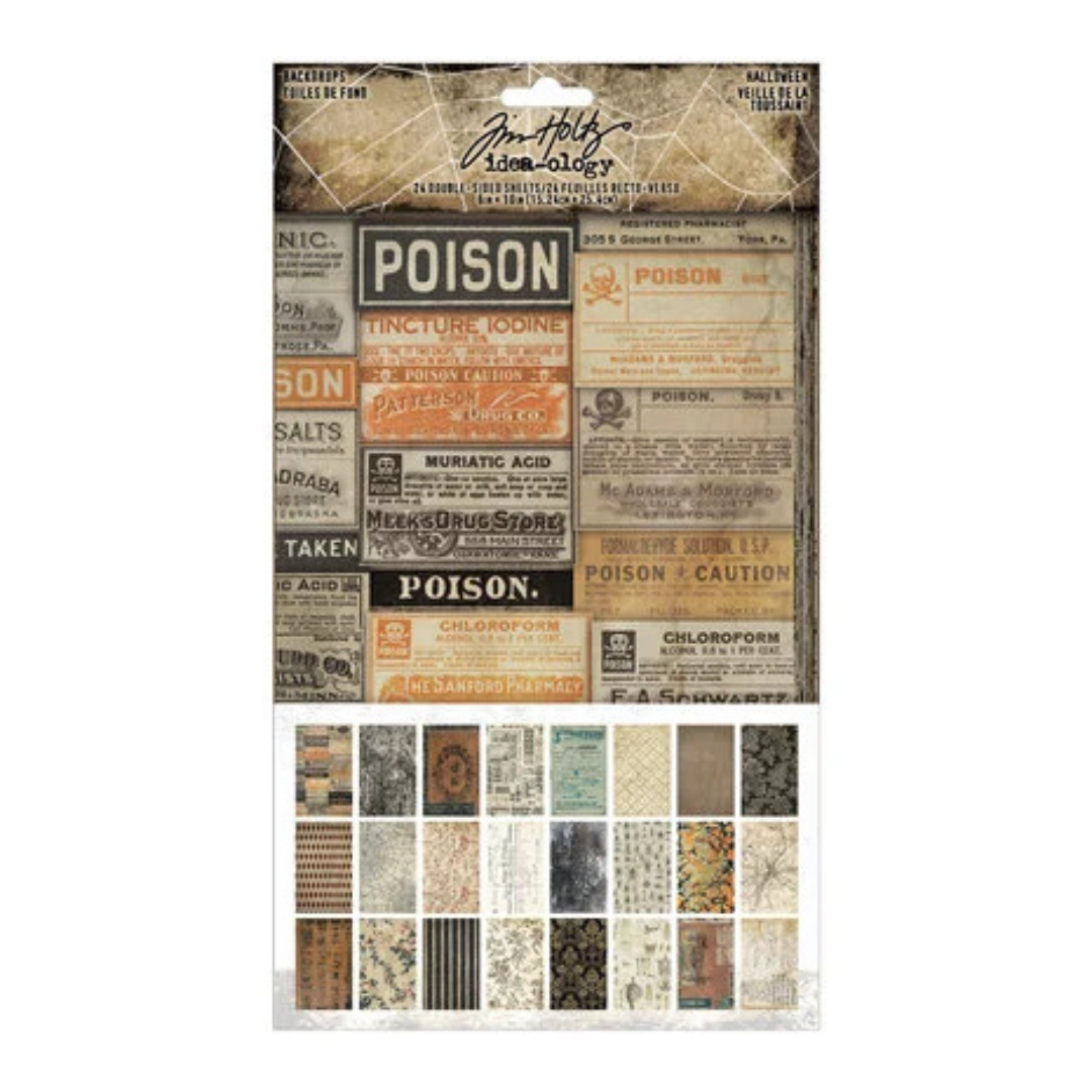 Tim Holtz Halloween Backdrops - 24 6x10" Double Sided Sheets