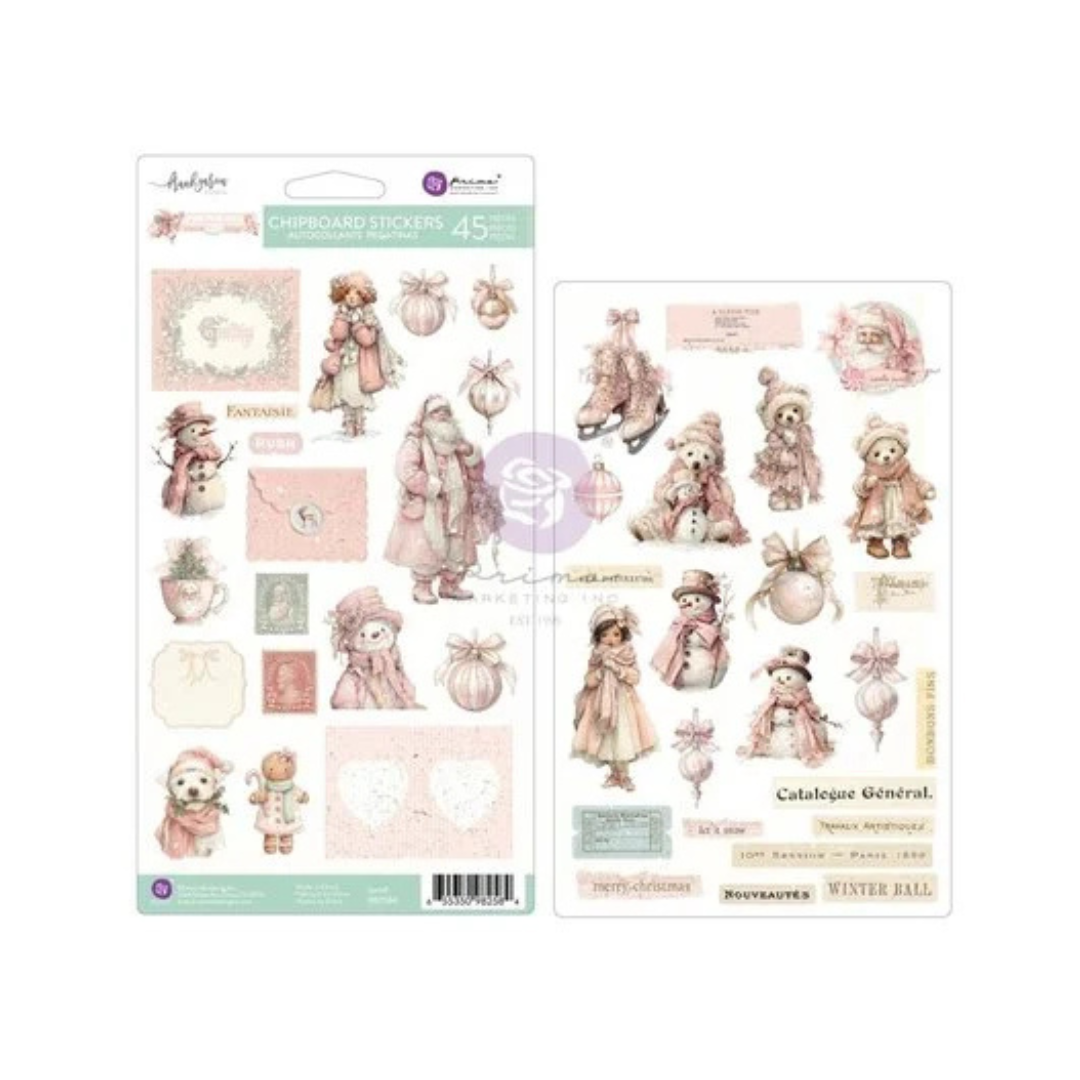 Prima Christmas Blush Chipboard Stickers by Frank Garcia - 46 Pieces