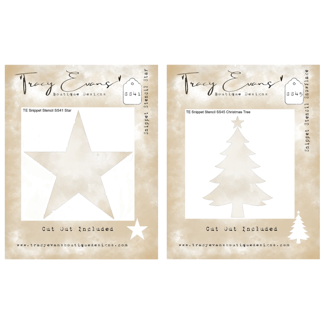 Tracy Evans Snippet Stencil Star & Christmas Tree -  4 x 4 inch stencil including cutout