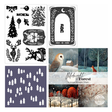 Funky Fossil Midnight Forest Festive Collection - 8x8 paper pad, A5 Stamps, A6 stamp & 6x6 Amongst the Trees Stencil