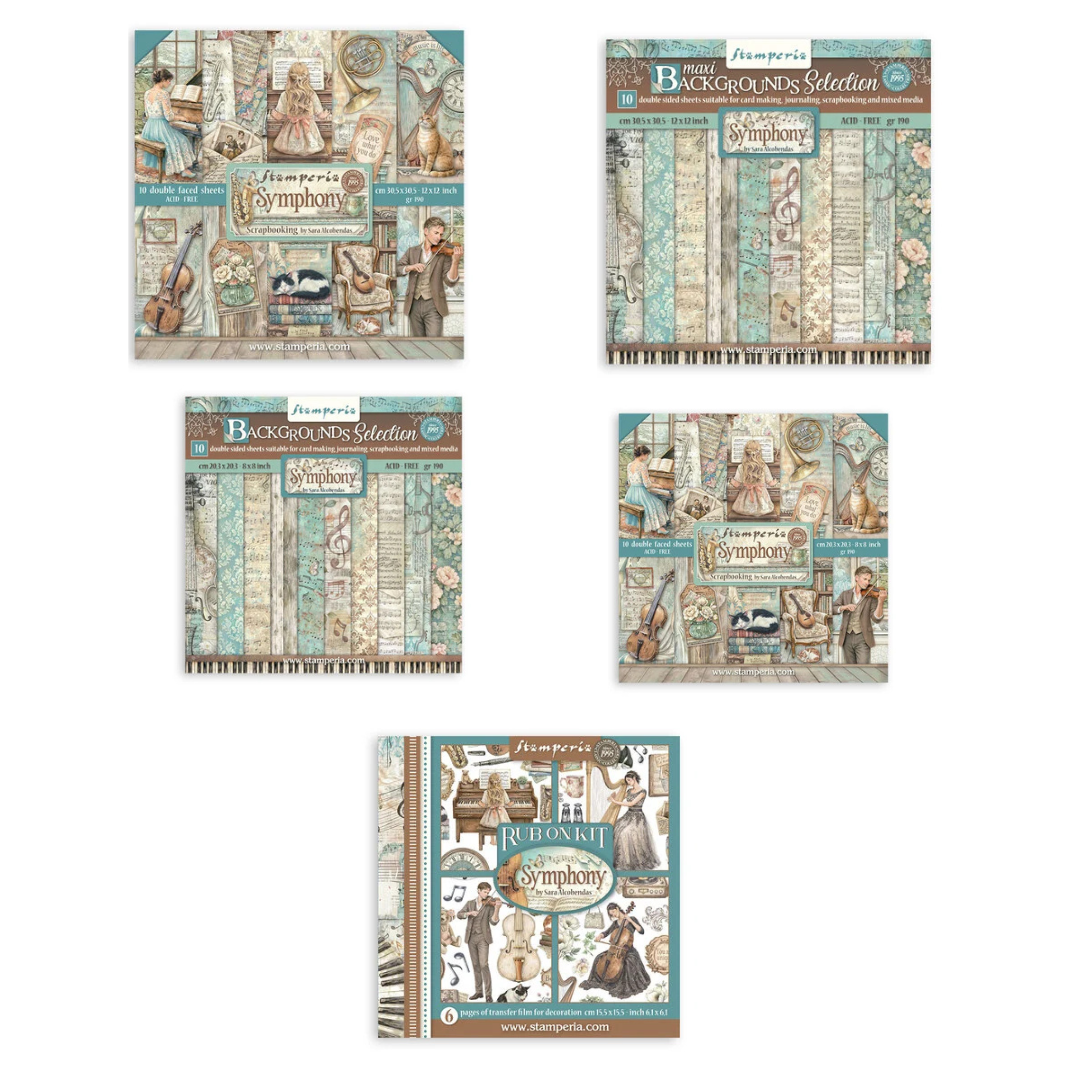 Stamperia Symphony 12x12" & 8x8" Designer & Background Pads & Rub-Ons by Sara Alcobendas