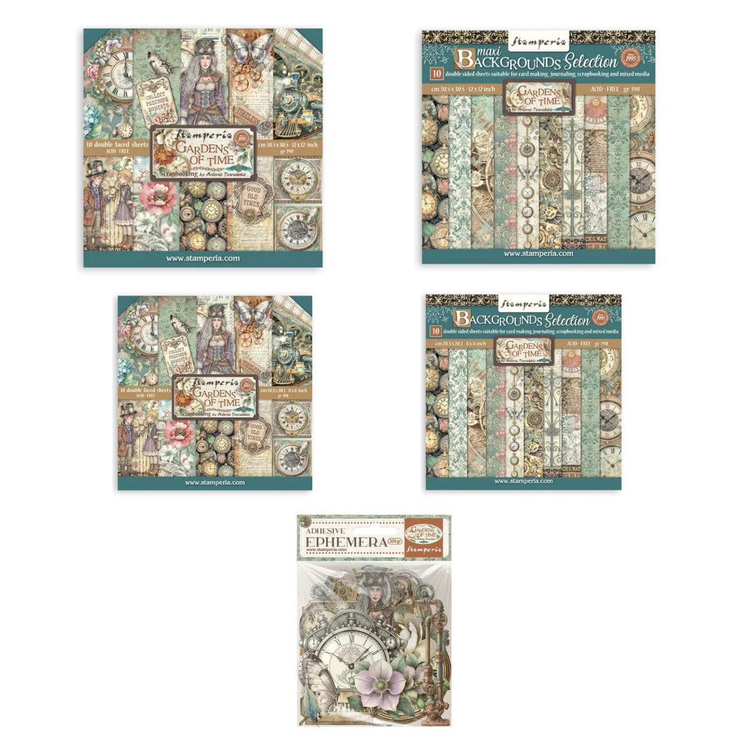 Stamperia Gardens of Time 12x12 & 8x8" Designer & Background Pads & Ephemera by Antonis Tzanidakis
