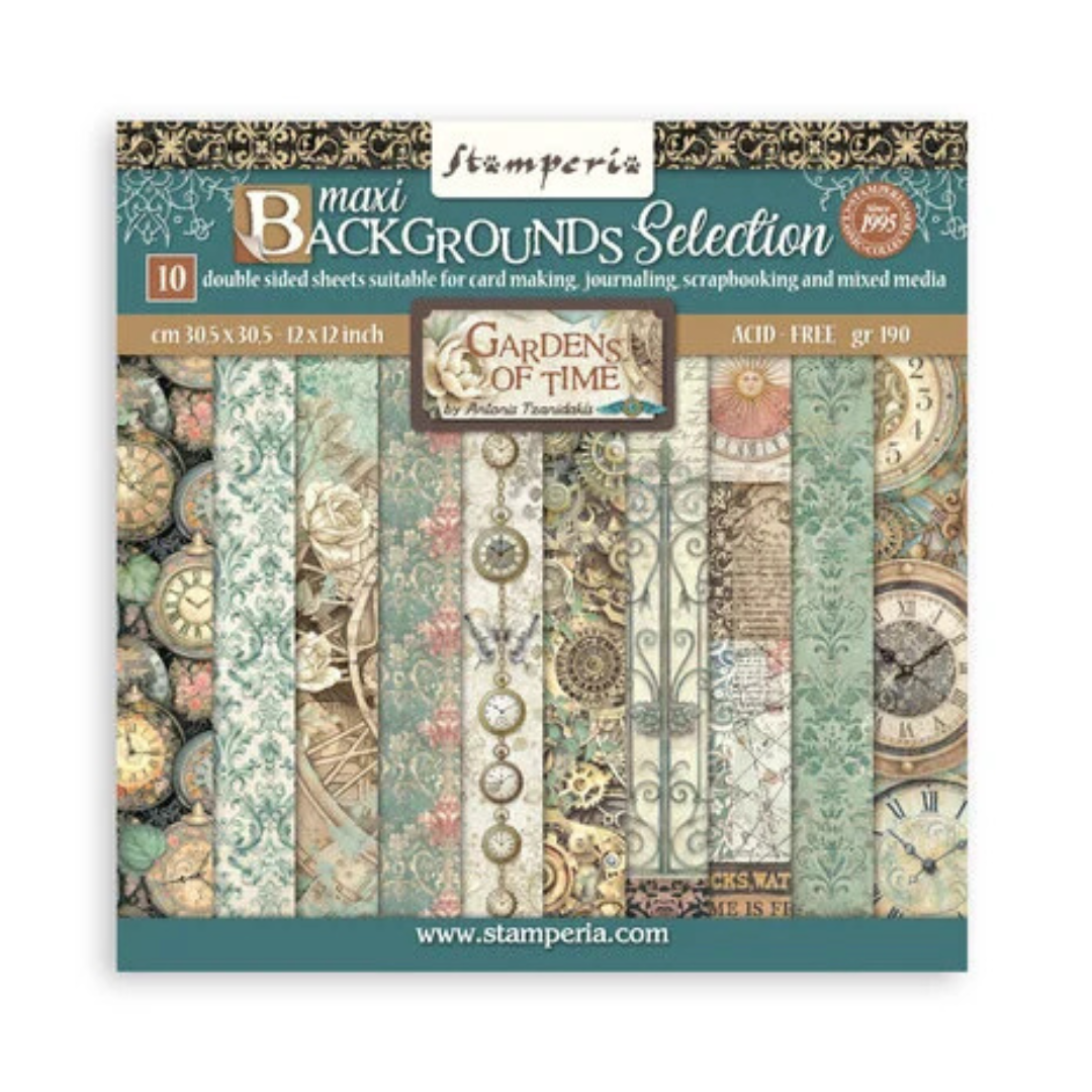 Stamperia Gardens of Time 12x12" Paper Pack Maxi Background Selection by Antonis Tzanidakis