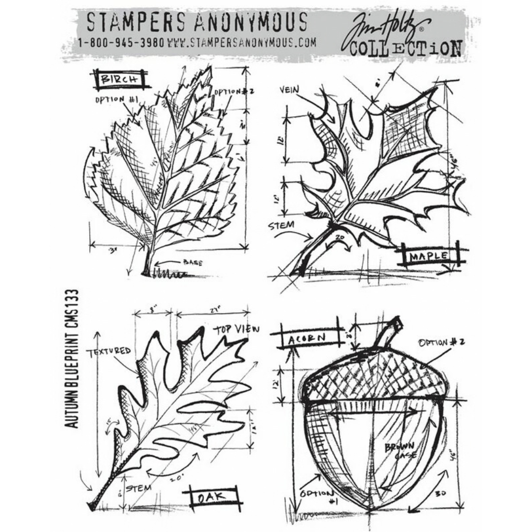 Tim Holtz Stampers Anonymous Cling Stamps - Autumn Blueprint