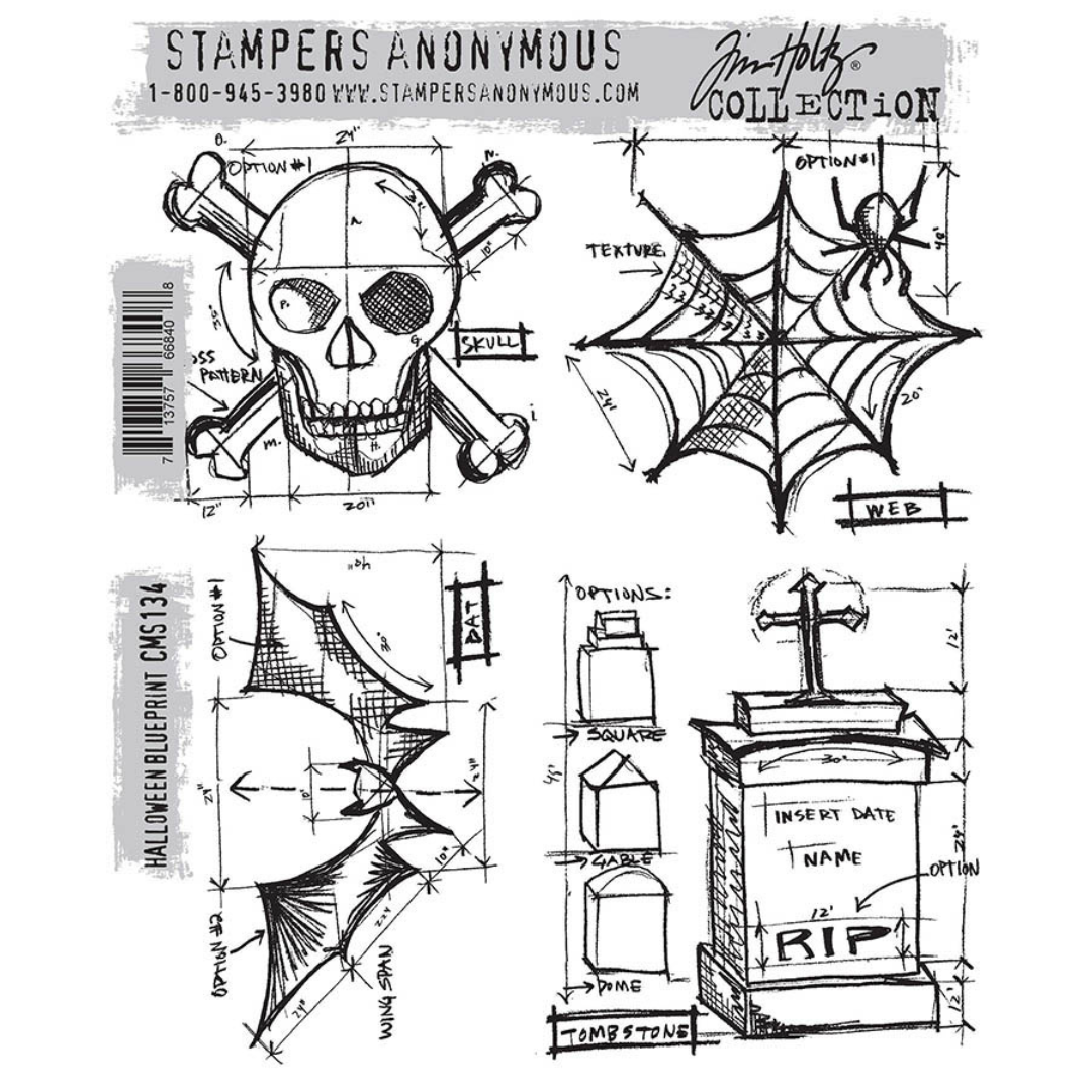 Tim Holtz Stampers Anonymous Cling Stamps - Halloween Blueprint