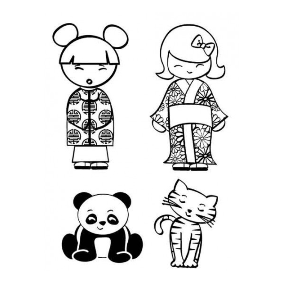 Stamp Addicts Kokeshi Dolls & Pets cling mounted rubber stamp set