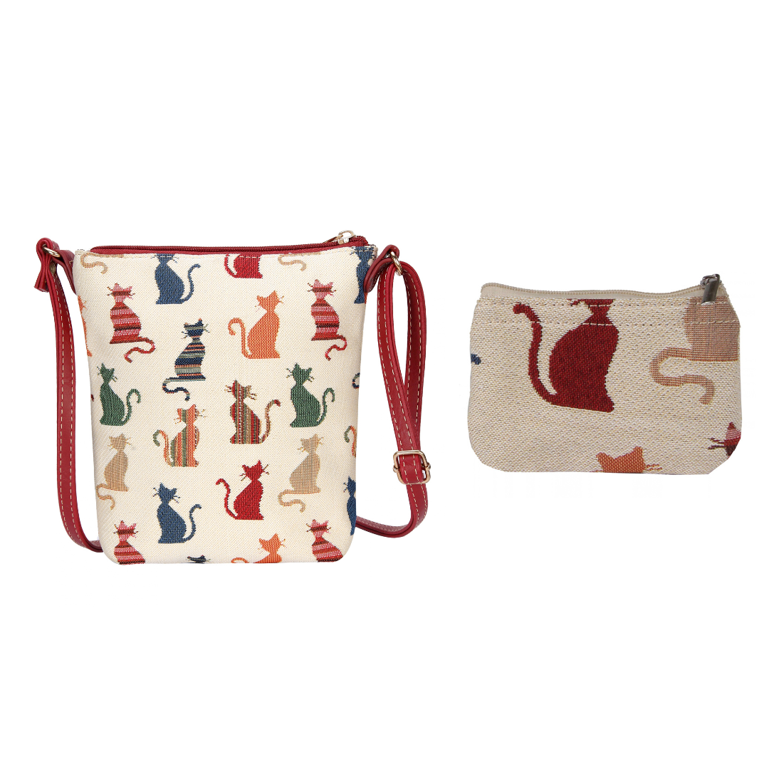 Signare Tapestry Cheeky Cat Sling Bag & Zip Purse