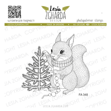 Lesia Zgharda Cozy Squirrel Decorating the Christmas Tree Stamp