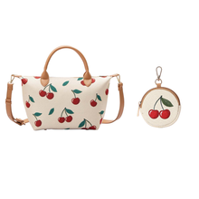 Signare London Grab Bag with Bubble Purse Cherry Design in Cream