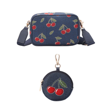 Signare London Camera Bag with Bubble Purse Cherry Design in Blue