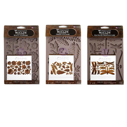 Finnabair Imaginarium 5x8"Silicone Moulds - Rusty Flowers, Dragonflies & Foliage
