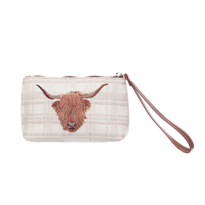 Signare Tapestry Highland Cow Foldaway Bag with Wristlet
