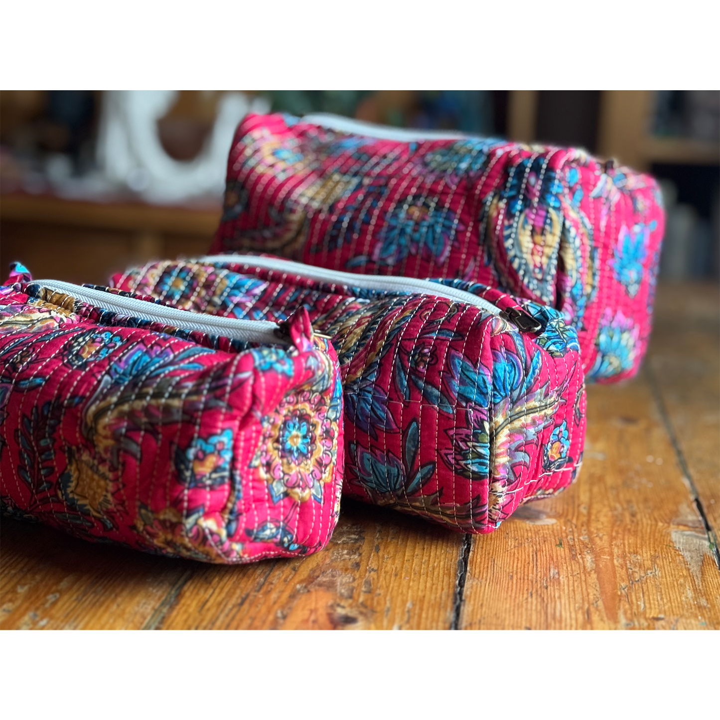 Memories of India Set of 3 Quilted and Lined Toiletry Bags