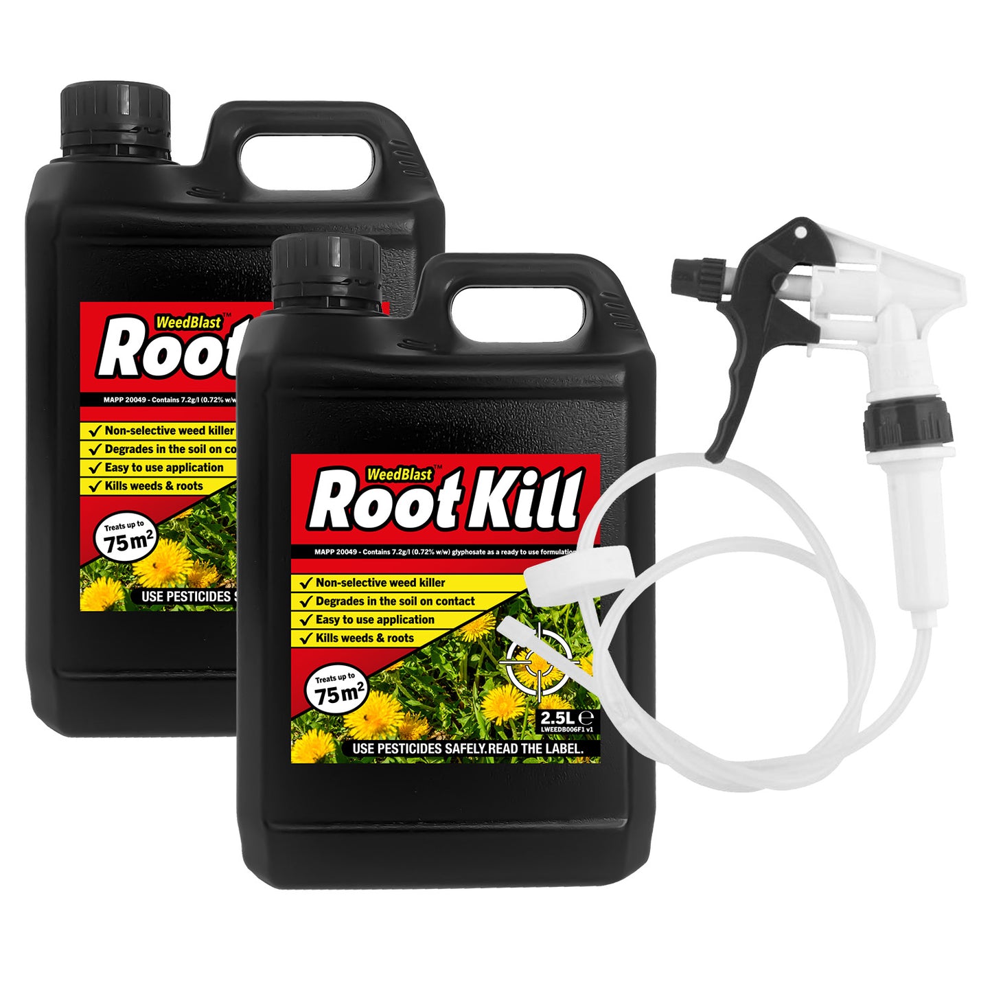 Weedblast 2 x 2.5L Root Kill Glyphosate RTU & 1 x Long Hose Trigger
