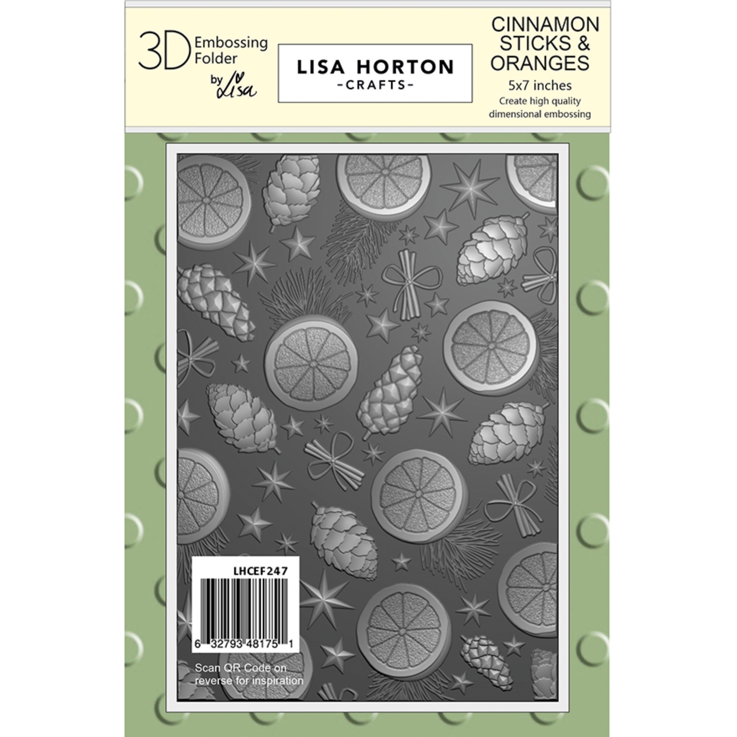 Lisa Horton Crafts Cinnamon Sticks and Oranges 5" x 7" 3D Embossing Folder