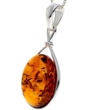 925 Sterling Silver & Baltic Amber Large Classic Pendant