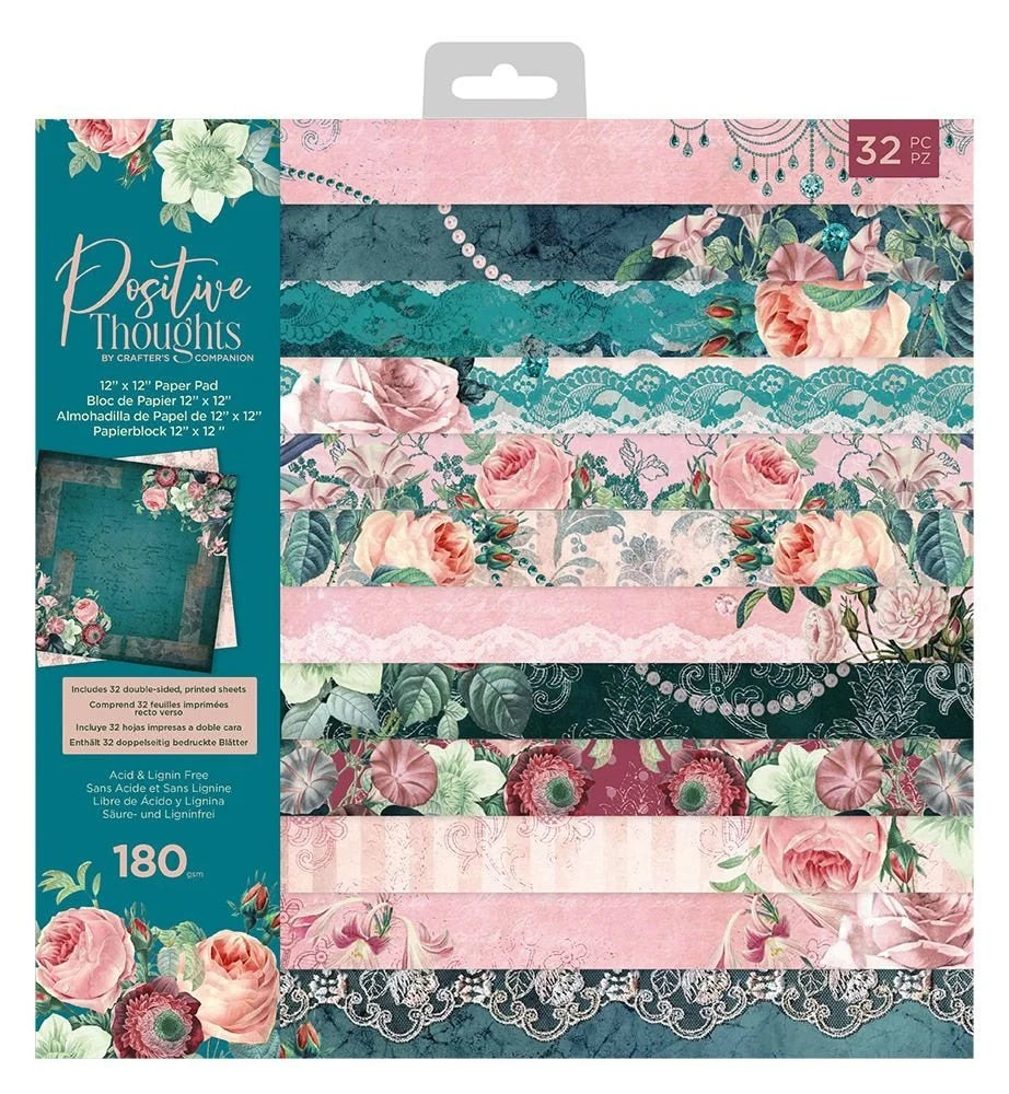 Crafters Companion Positive Thoughts 12" x 12" Paper Pad - 32 Sheets