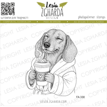 Lesia Zgharda Dachshund with Morning Coffee Stamp