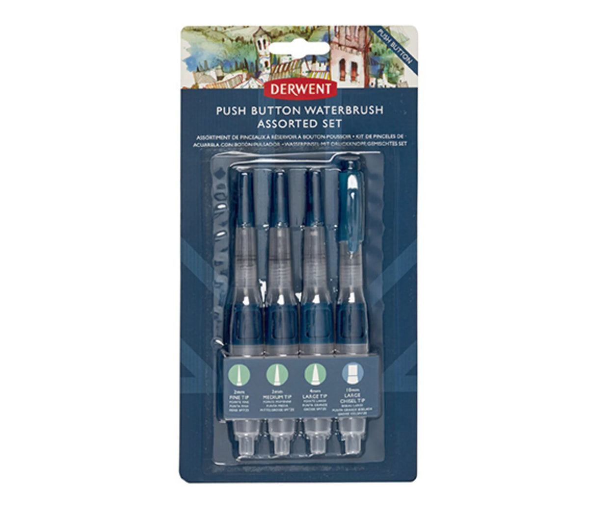 Derwent Push Button Waterbrush Set of 4