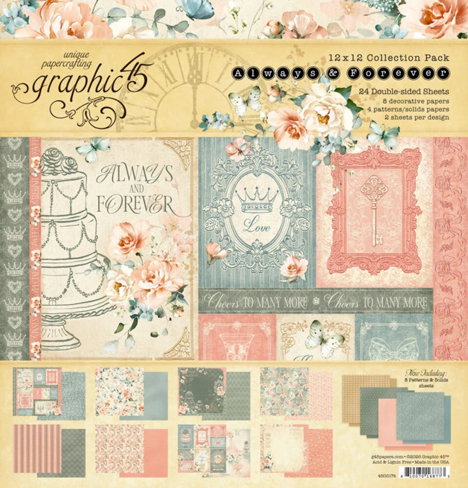 Graphic 45 Always & Forever 12" x 12" Collection Pack - 24 Double Sided Sheets