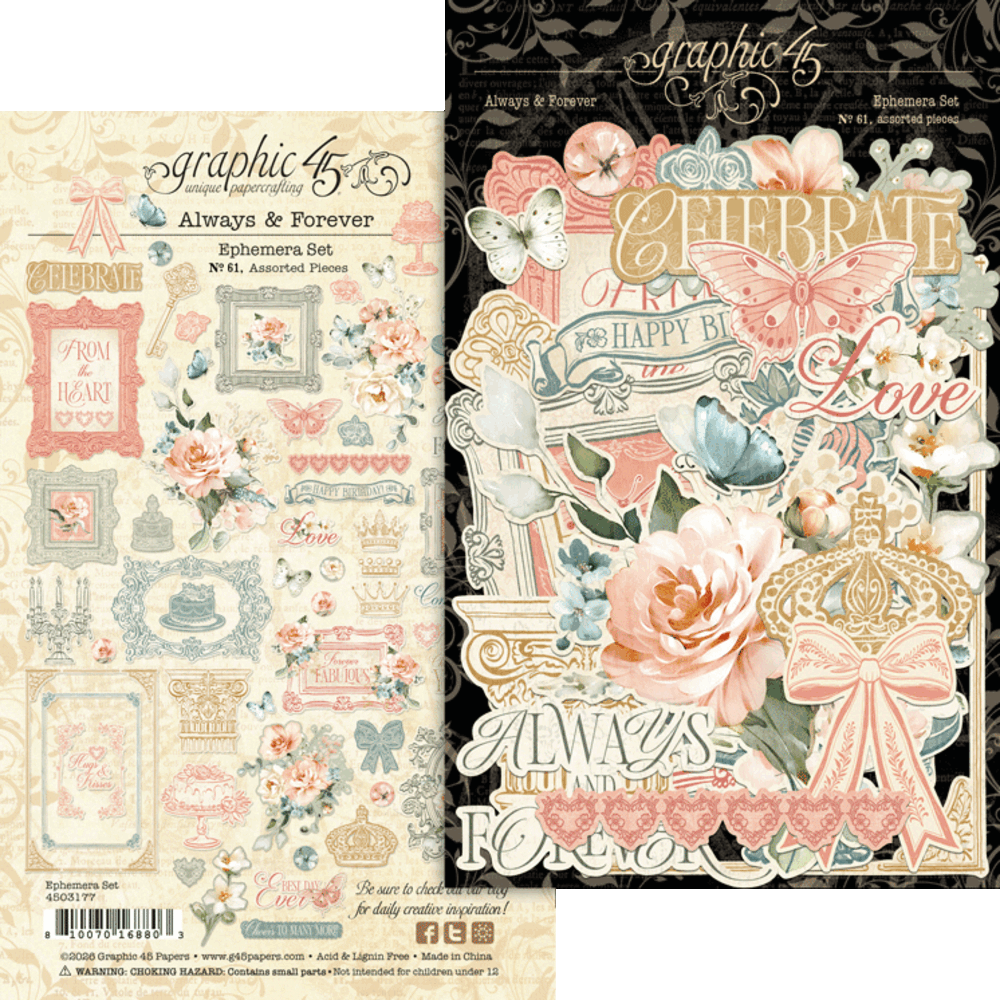 Graphic 45 Always & Forever Ephemera Set - 65 Assorted Pieces