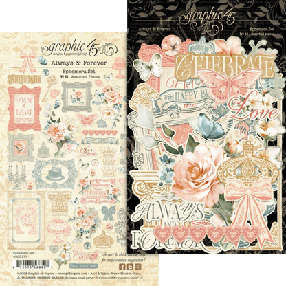 Graphic 45 Always & Forever Ephemera Set - 65 Assorted Pieces