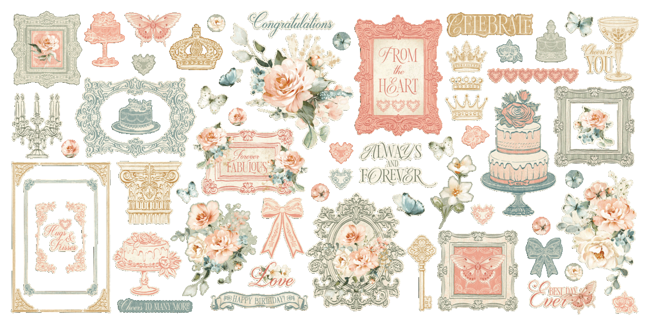 Graphic 45 Always & Forever Ephemera Set - 65 Assorted Pieces