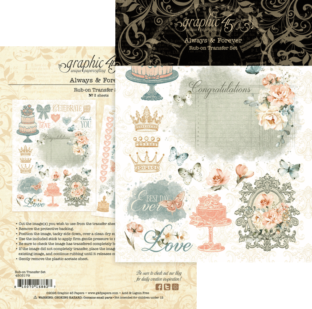 Graphic 45 Always & Forever 6" x 8" Rub - On Transfers