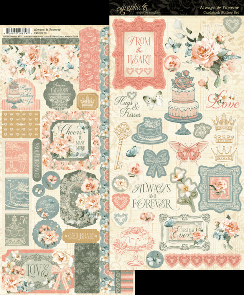 Graphic 45 Always & Forever Sticker Set - 2 x 6" x 12" Sheets