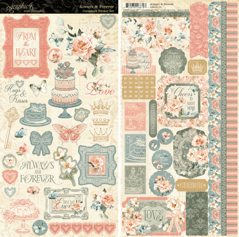 Graphic 45 Always & Forever Sticker Set - 2 x 6" x 12" Sheets
