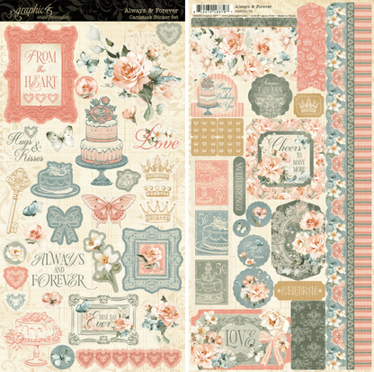 Graphic 45 Always & Forever Sticker Set - 2 x 6" x 12" Sheets