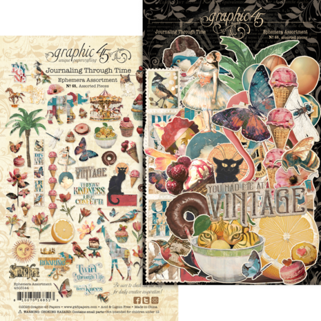 Graphic 45 Journaling Through Time Ephemera Set - 65 Assorted Die Cut Pieces