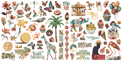 Graphic 45 Journaling Through Time Ephemera Set - 65 Assorted Die Cut Pieces